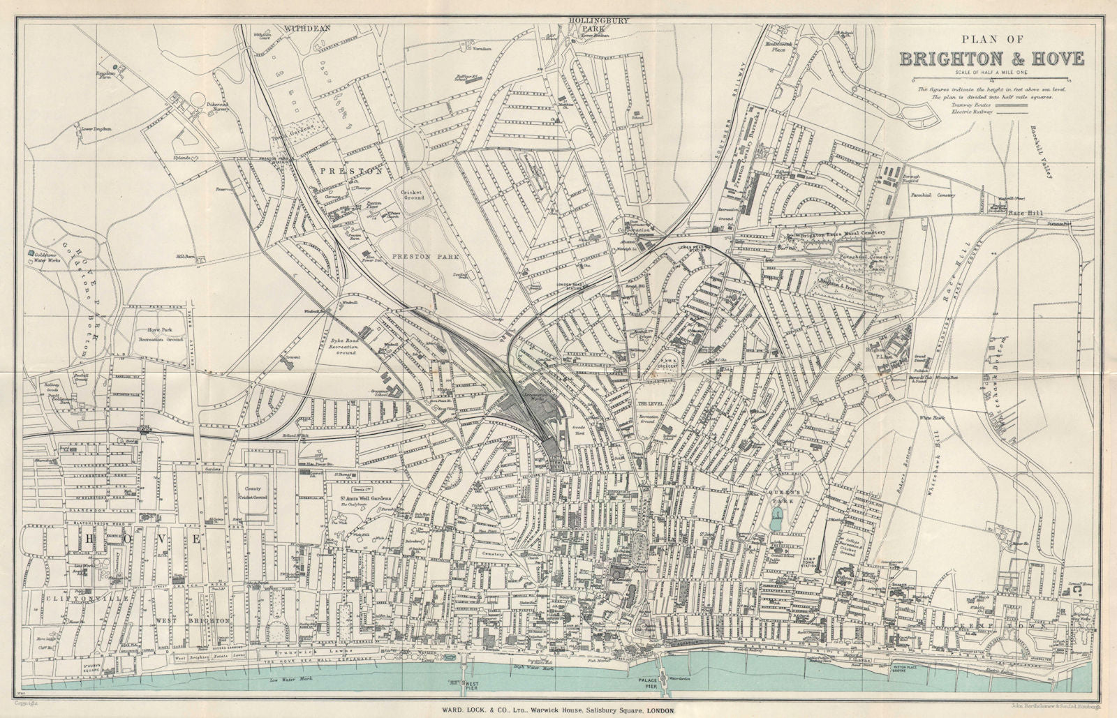 BRIGHTON & HOVE vintage tourist town city plan. Sussex. WARD LOCK 1938 old map